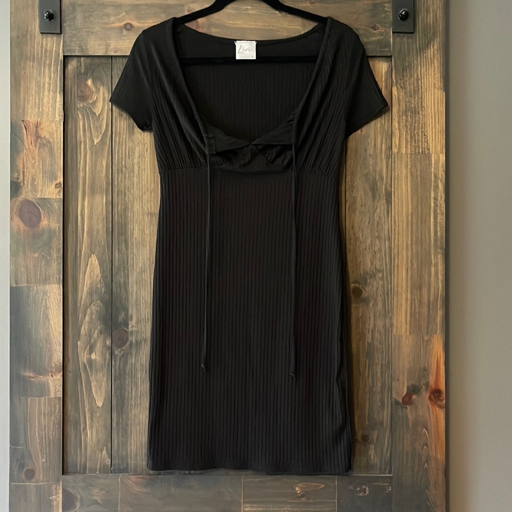 Black Ribbed Mini Dress